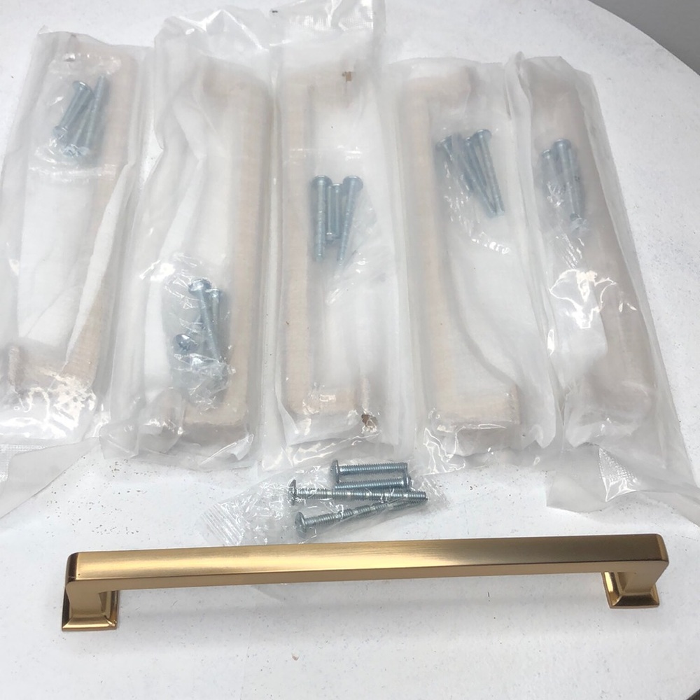 Brushed gold new long drawer pulls 7” hole spacing set of 6. I13